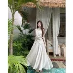 Women's Satin Cami Top & Midi Skirt Set | Asymmetrical Lace-Up 2-Piece Outfit - Image 3