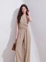 Old Money Striped Tie-Back Vest & Wide Leg Pants Co-Ord Set - Image 4