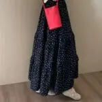Women's Vintage Black Floral High-Waist A-Line Maxi Skirt - Image 3