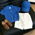 Boys' Korean Style Polo Knit Shirt & White Shorts Set - Image 6