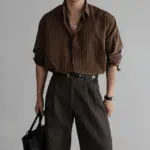 Retro Textured Vertical Stripe Long Sleeve Shirt