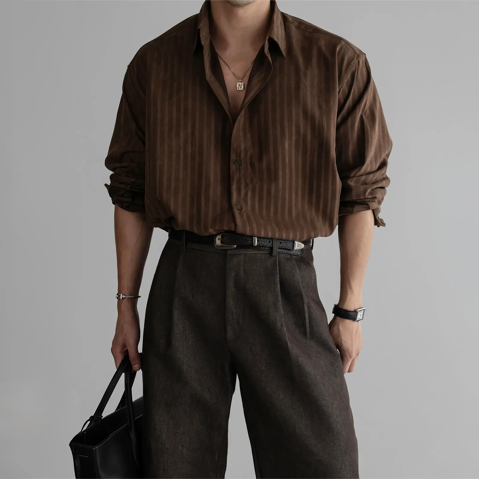 Main Images4 Retro Textured Vertical Stripe Long Sleeve Shirt - Image 1