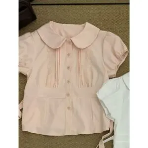Lace Peter Pan Collar Short Sleeve Blouse