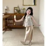 Girls' Chinese Hanfu Vest & Satin Skirt Set | New Chinese Style Summer 2-Piece Outfit