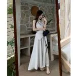 Women's Satin Cami Top & Midi Skirt Set | Asymmetrical Lace-Up 2-Piece Outfit - Image 5