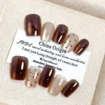 Maillard Caramel Polka Dot Press-On Nails – Glossy Short Reusable Fake Nail