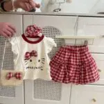 Ruffle Sleeve Top & Plaid Skort Set - Image 3