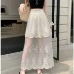 Lace Embroidered Mesh Pleated Maxi Skirt - Image 9