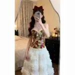 Sweet Floral Mesh Tube Top & Layered Cake Maxi Skirt Set - Image 2