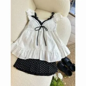 Sweet Polka Dot Puff Sleeve V-Neck Top
