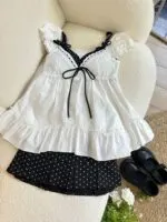 Sweet Polka Dot Puff Sleeve V-Neck Top - Image 3