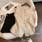 Women's French Old Money Waist-Cinched Sleeveless Tweed Vest Top - Image 4