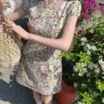 Monet Floral Print Waist-Cinched Midi Dress