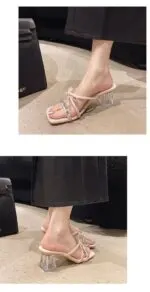 Rhinestone Block Heel Slide - Image 4