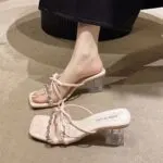 Rhinestone Block Heel Slide