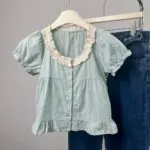 Mint Green Lace Square Neck Blouse
