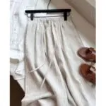 High-Waist Brown Linen Blend Wide-Leg Pants
