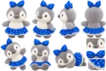 Cute Gray Penguin Plush Toy with Blue Heart Bow & Skirt - Image 6
