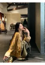 Floral Gold Foil Satin Jacket - Image 2