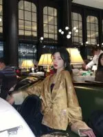 Floral Gold Foil Satin Jacket - Image 10