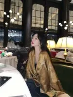 Floral Gold Foil Satin Jacket - Image 20