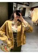 Floral Gold Foil Satin Jacket - Image 12