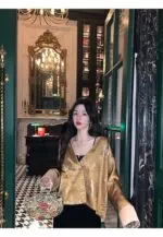 Floral Gold Foil Satin Jacket - Image 3