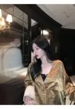 Floral Gold Foil Satin Jacket - Image 6