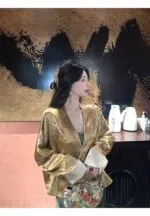 Floral Gold Foil Satin Jacket - Image 8