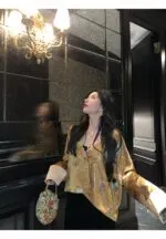 Floral Gold Foil Satin Jacket - Image 9