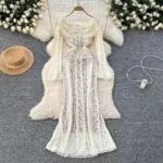 French Lace Off-Shoulder Ruffle Mermaid Maxi Dress – Slim Fit Waist-Defined Evening Gown
