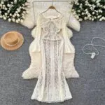 French Lace Off-Shoulder Ruffle Mermaid Maxi Dress – Slim Fit Waist-Defined Evening Gown - Image 7