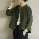 Corduroy Lace Trim Short Jacket