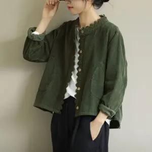 Corduroy Lace Trim Short Jacket