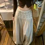 Beaded Rhinestone Beige A-Line Maxi Skirt