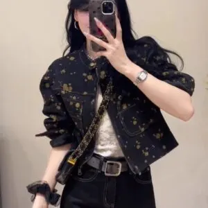 Vintage Floral Print Denim Jacket