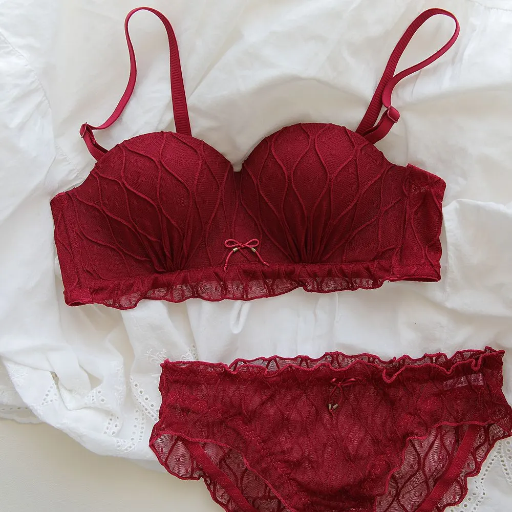 Main Images1 Luxury Wine Red Wireless Push-Up Half Cup Bra & Panty Set - Image 1