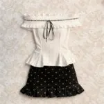 Off-Shoulder Ruffle Blouse & Polka Dot High-Waist Skirt Co-Ord Set - Image 11