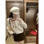 Polka Dot Cropped Knit Cardigan - Image 6