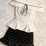 Off-Shoulder Ruffle Blouse & Polka Dot High-Waist Skirt Co-Ord Set - Image 5