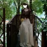 Beaded Rhinestone Beige A-Line Maxi Skirt - Image 4