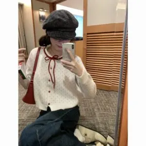 Polka Dot Cropped Knit Cardigan