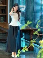 Sleeveless Waist-Fitted Top & High-Waist Skirt - Image 4
