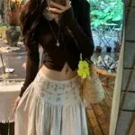 Beaded Rhinestone Beige A-Line Maxi Skirt - Image 3