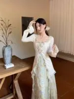 Elegant Chinese-Inspired Floral Blouse & Maxi Skirt Set - Image 6
