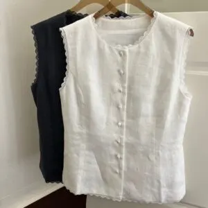 Linen Lace Trim Sleeveless Tank Top