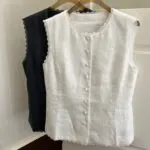 Linen Lace Trim Sleeveless Tank Top