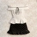Off-Shoulder Ruffle Blouse & Polka Dot High-Waist Skirt Co-Ord Set - Image 9