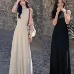 Ribbed Round Neck Waist-Defining Maxi Dress