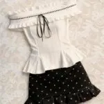 Off-Shoulder Ruffle Blouse & Polka Dot High-Waist Skirt Co-Ord Set - Image 10